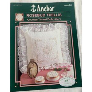 Anchor Rosebud Trellis Embroidery Design Leaflet Counted Thread Pattern Book